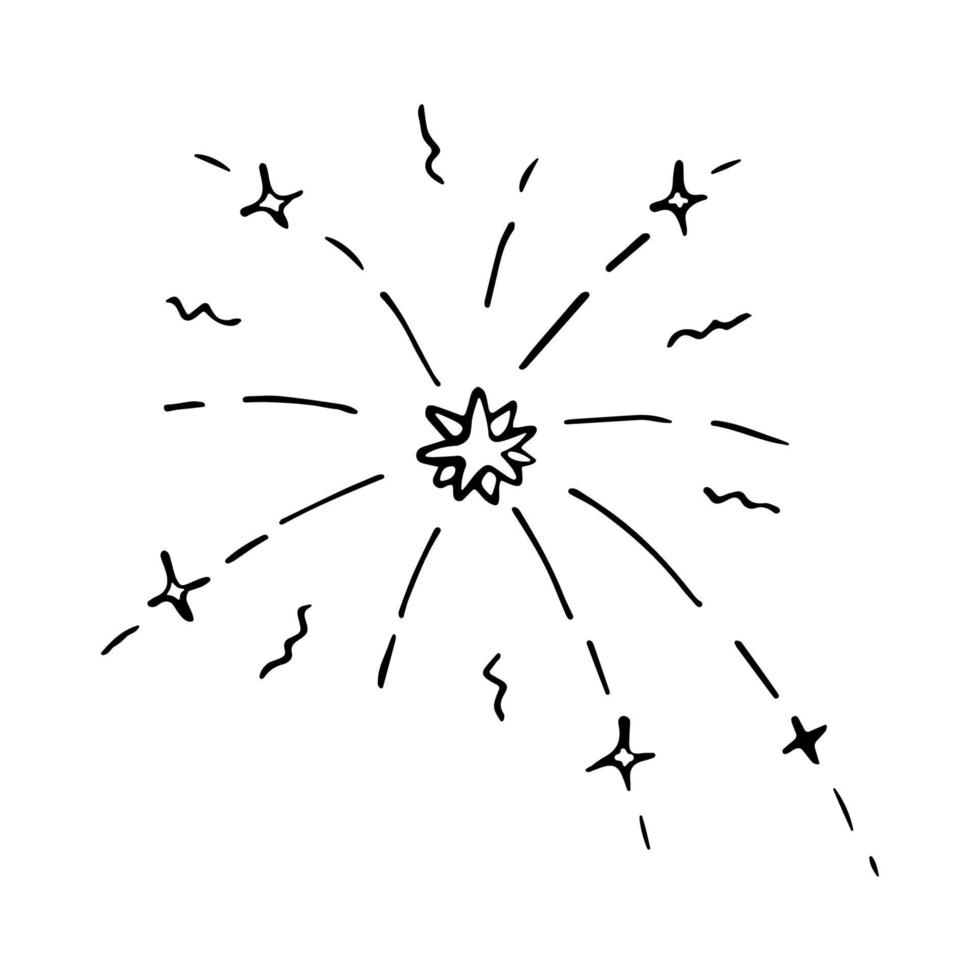 vuurwerk teken in doodle stijl. handgetekende vectorillustratie geïsoleerd op een witte achtergrond vector