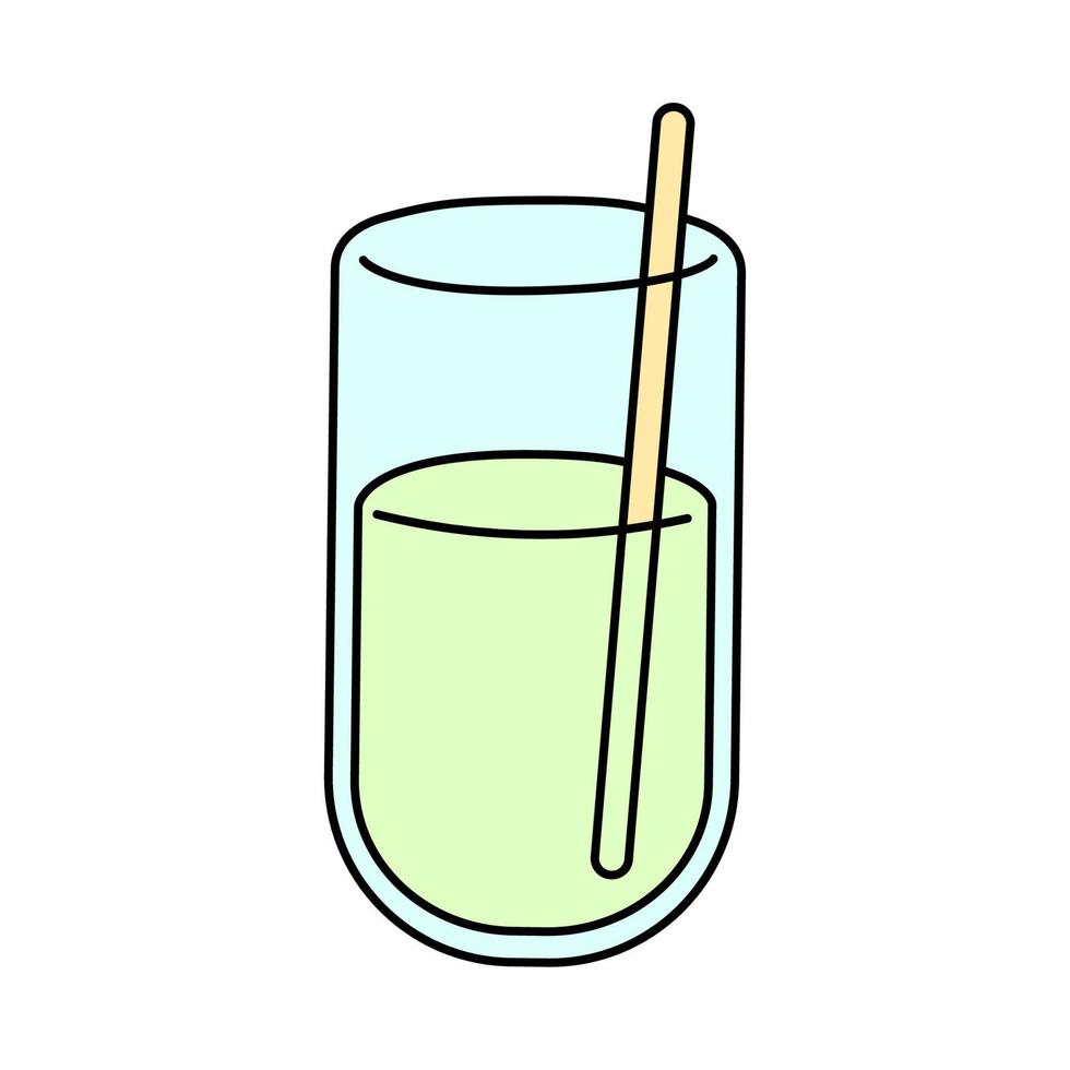 glas vers geperst sap in doodle-stijl. vectorillustratie geïsoleerd op een witte achtergrond. cartoon groene smoothie of cocktail. teken voor sticker, clipart, menu vector