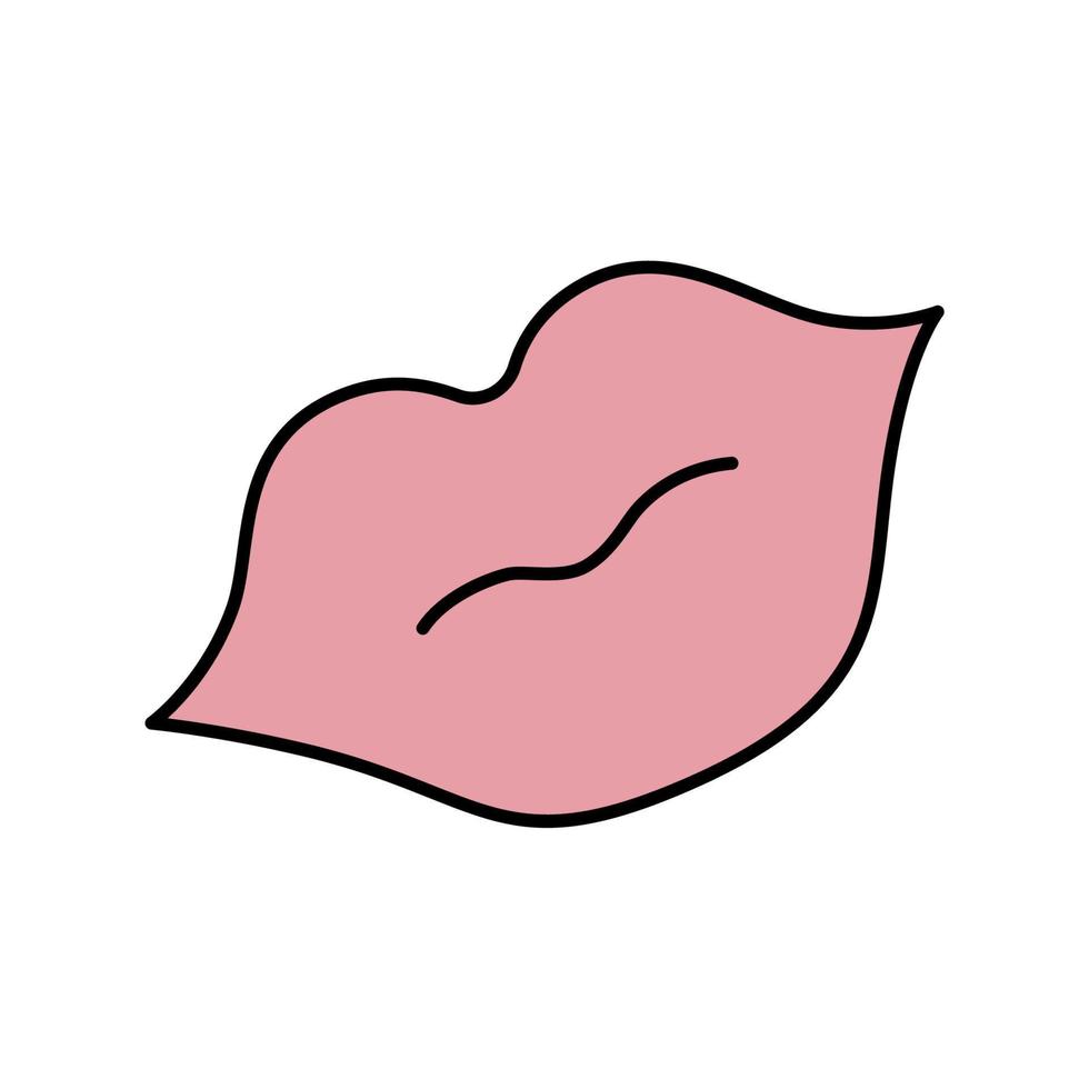 roze lippen vectorillustratie in doodle stijl. cartoon kus teken geïsoleerd op een witte achtergrond. decoratief element voor wenskaarten, uitnodigingen of stickers vector
