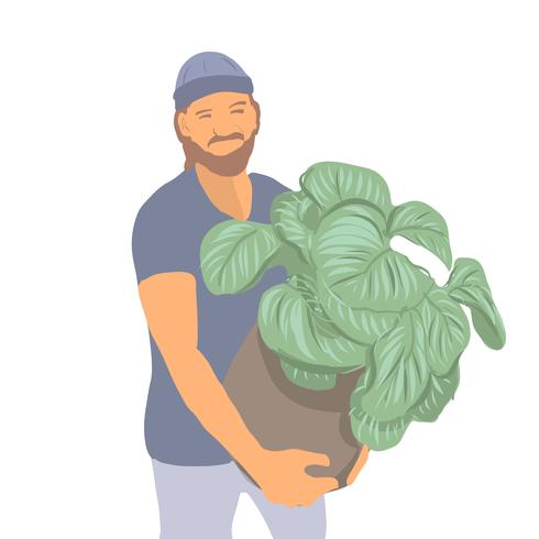 portretstijl jonge jongen met planten vectorillustratie vector