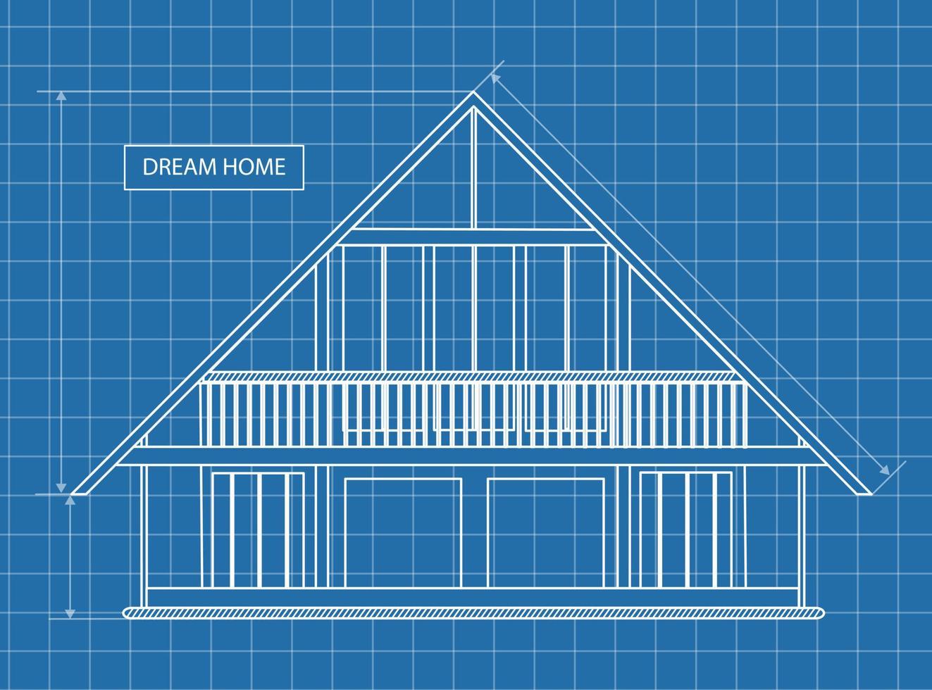 vectorillustratie van een frame tekening van een huis op millimeterpapier. blauwdruk. achtergrond. vector