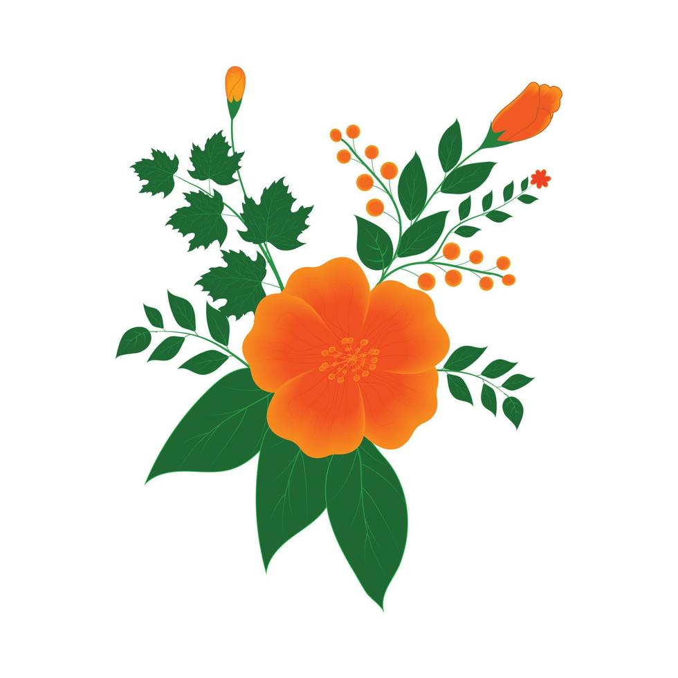 bloemenvector in illustratie van een bloem, grote oranje bloem met bladeren vector