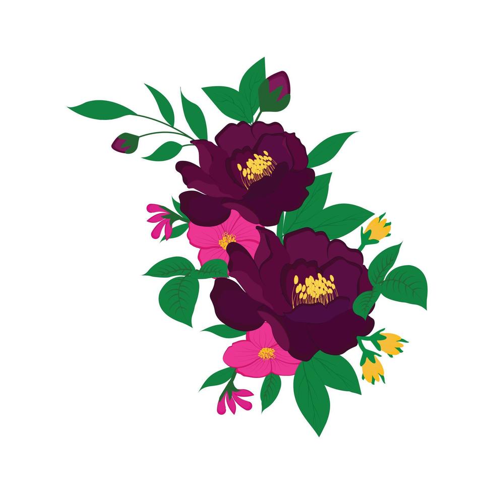 vintage vector bloemen compositie met bloemen, knoppen en bladeren van rozen hand getekende ontwerpelement in afbeelding