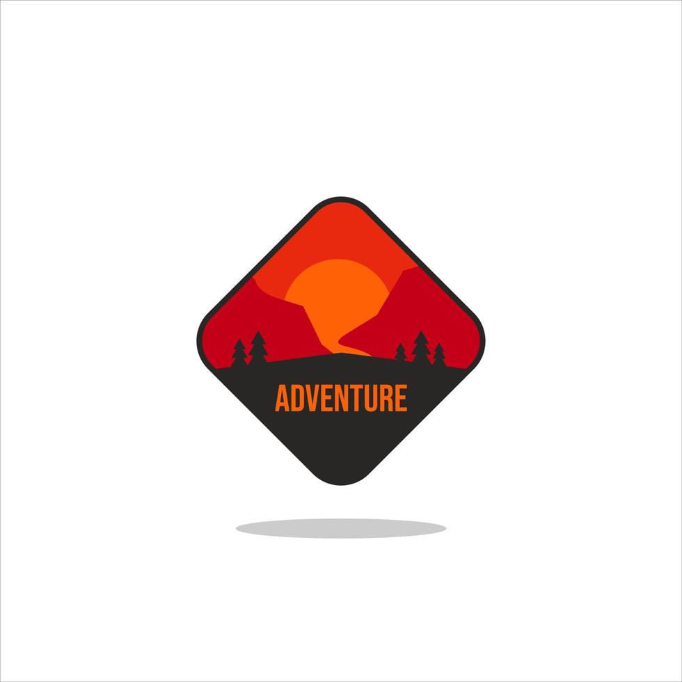 outdoor avontuur vintage label, badge, logo of embleem. met bergen en bos silhouet. vectorillustratie. vector