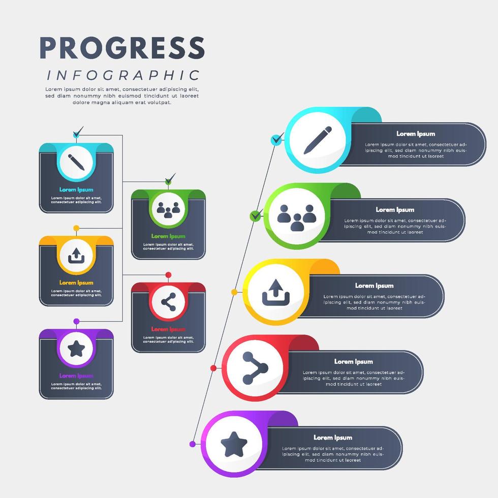 kleurrijke verloop voortgang infographic vector