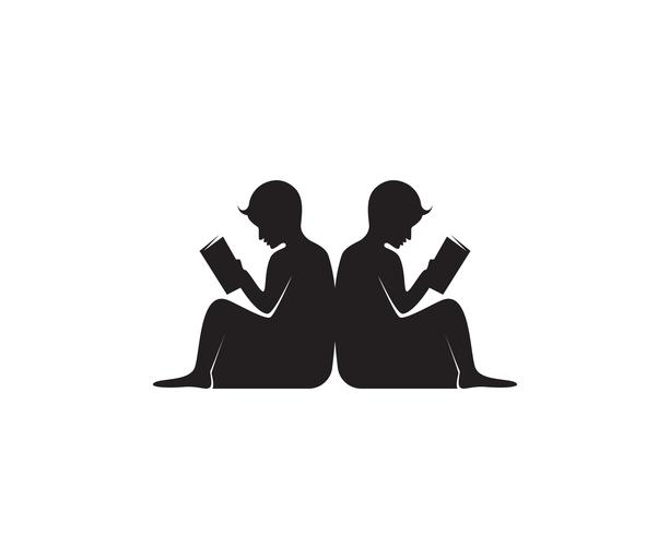 Lezen boek logo en symbolen silhouet illustratie zwart. vector