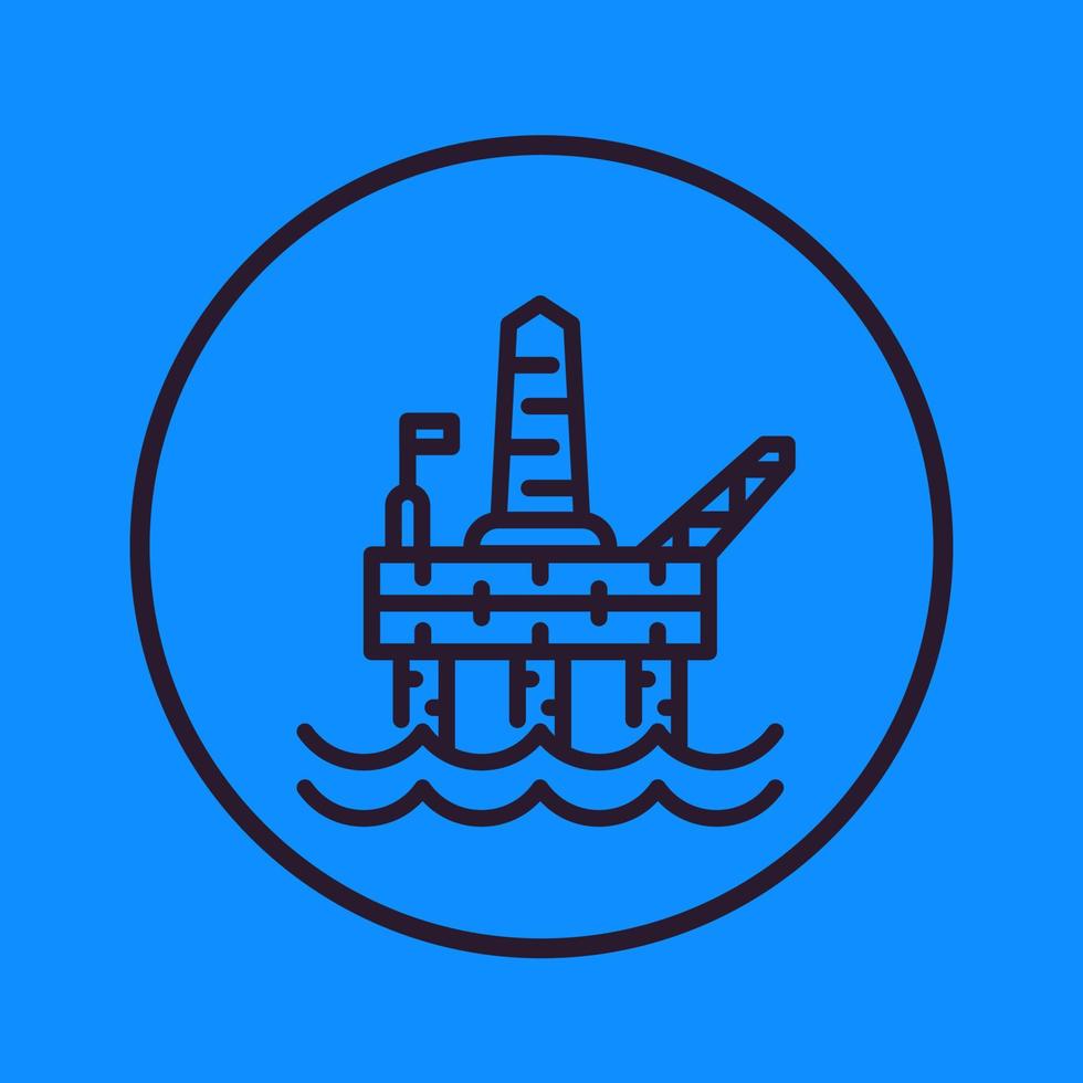 olie en gas boorplatform lijn pictogram in cirkel, vectorillustratie vector