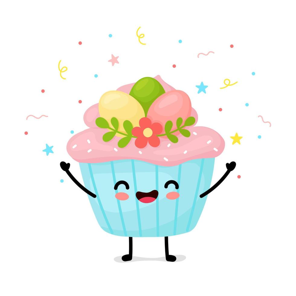 Pasen cupcakes kawaii. leuke illustratie met taart voor pasen. tekenfilm vector