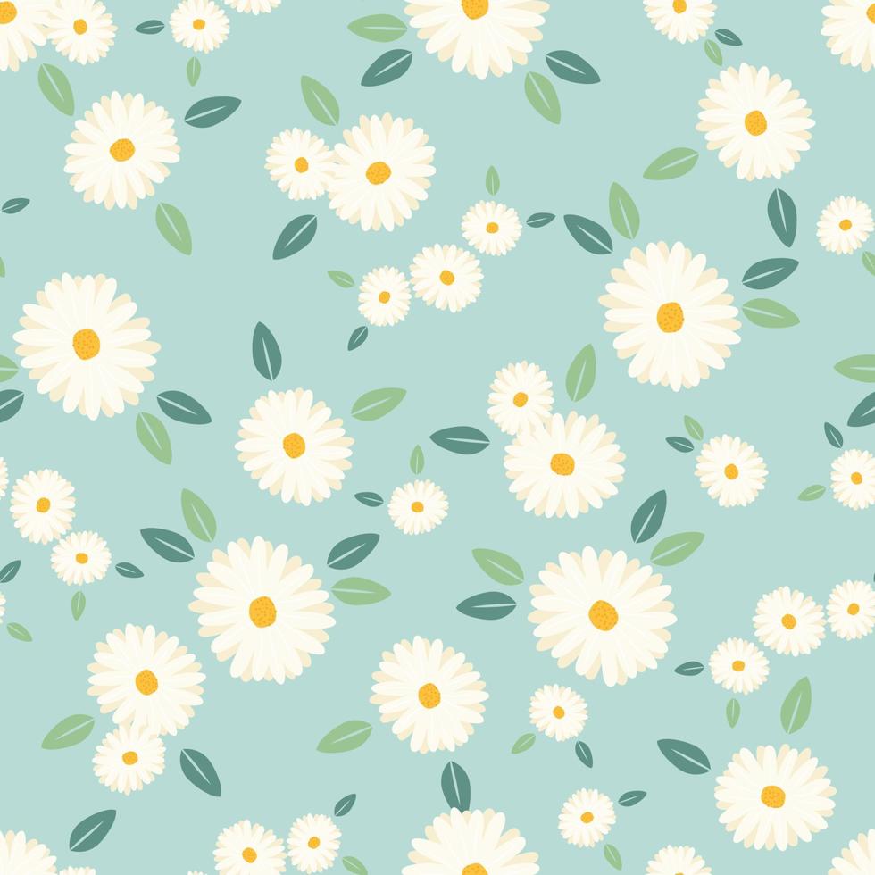 schattig wit madeliefje bloemen naadloos patroon op blauwe achtergrond vector