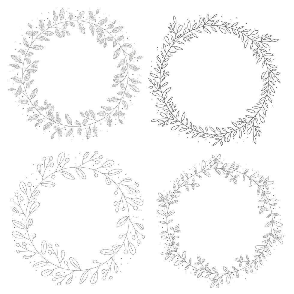 doodle lijntekeningen handgetekende botanische cirkel krans frame collectie vector