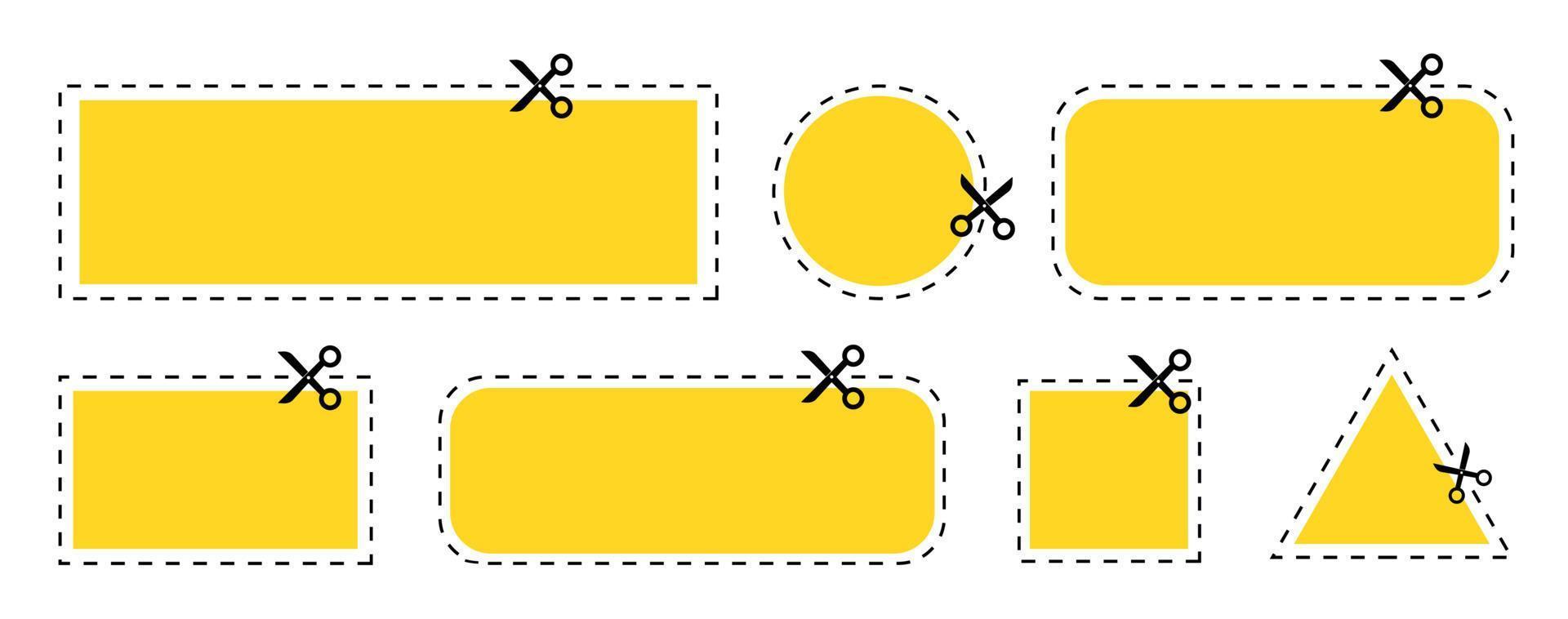 schaar met gesneden lijn icoon. knip gele kortingsbon uit. eenvoudige vectorillustratie vector