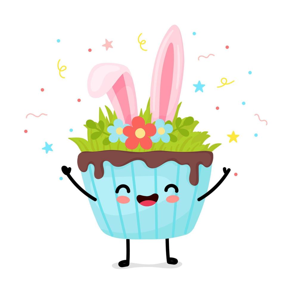 Pasen cupcakes kawaii. leuke illustratie met taart voor pasen. tekenfilm vector