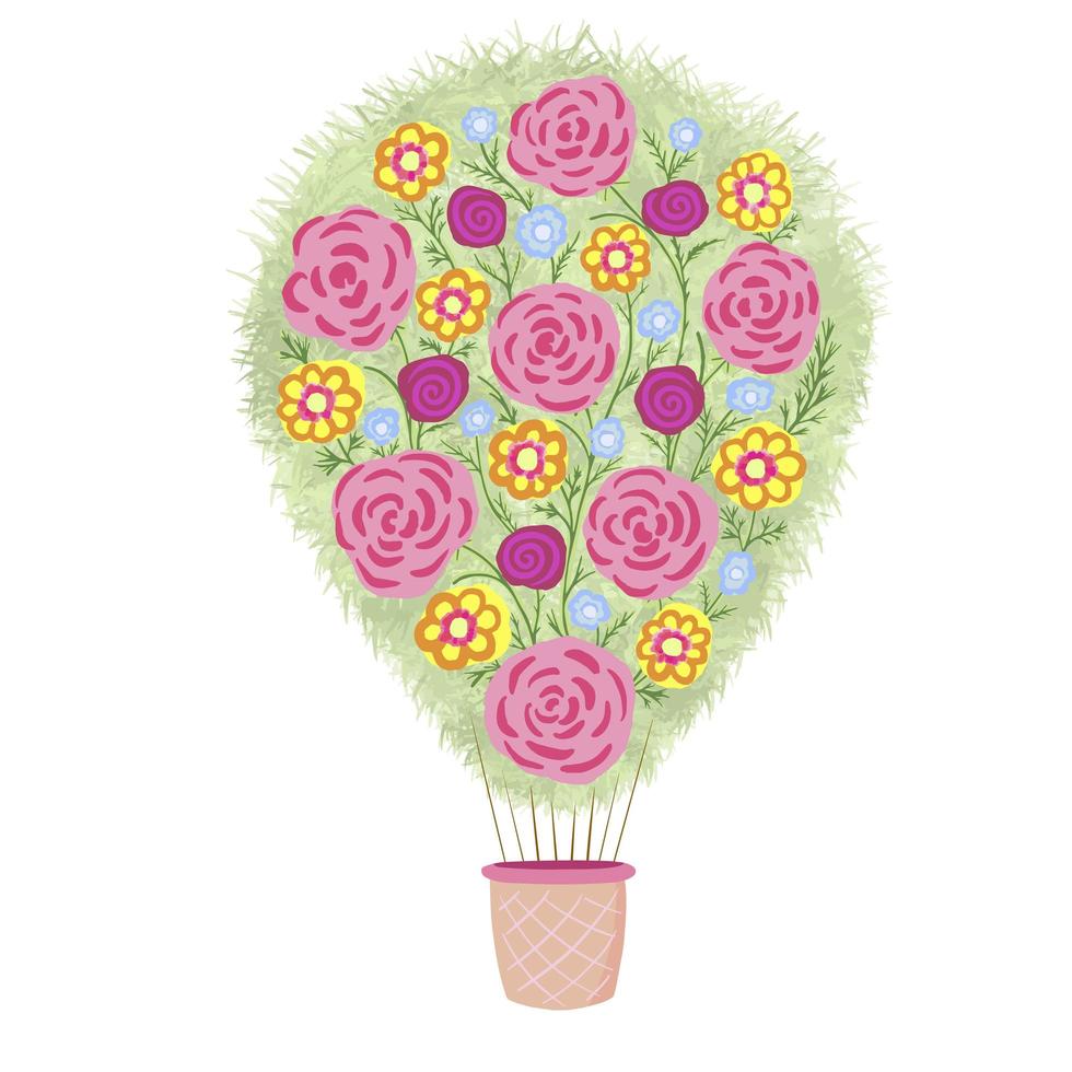 een boeket bloemen in de vorm van een ballon op een witte achtergrond. illustratie voor afdrukken, achtergronden, wallpapers, covers, verpakkingen, wenskaarten, posters, stickers en textiel. vector