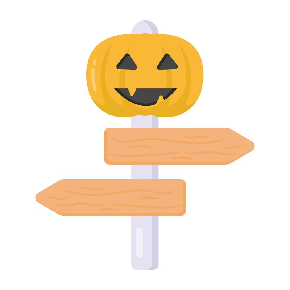 schedel op een wegpost, plat icoon van halloween bord vector