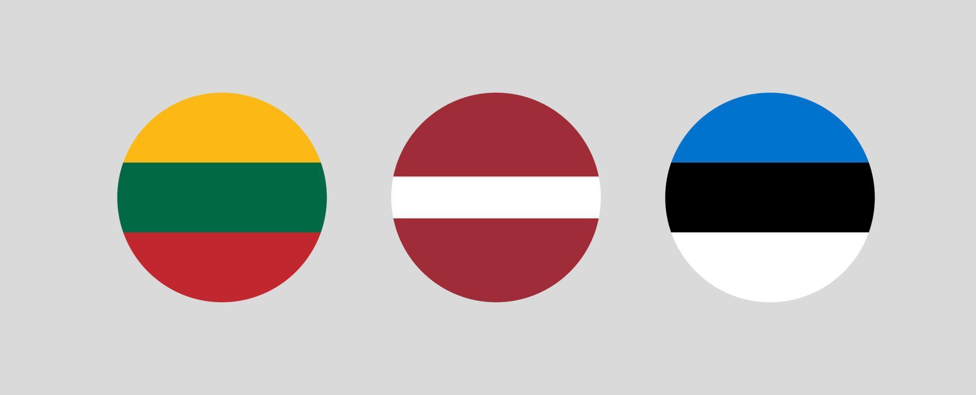 vectorillustratie van vlaggen van de Baltische landen in cirkelvorm op lichtgrijze achtergrond. vlagsymbool van litouwen, letland en estland vector