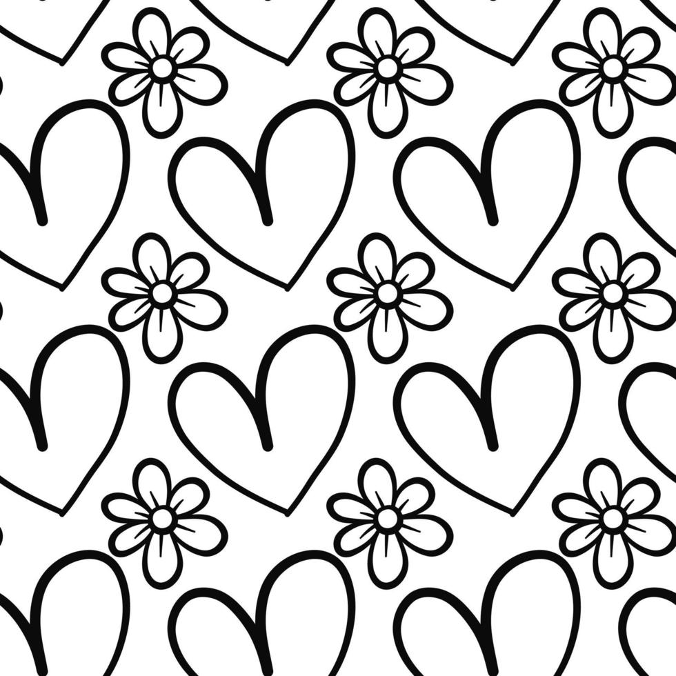doodle madeliefje bloem liefde hart patroon vector