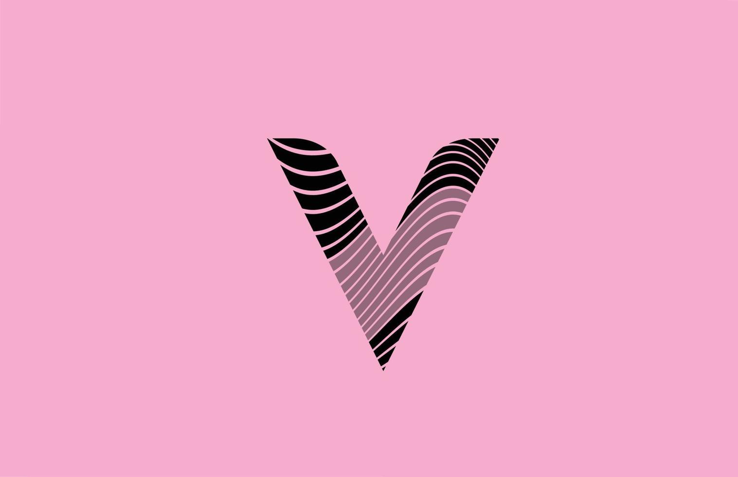 zwarte letter v logo ontwerp pictogram met roze achtergrond. creatieve sjabloon voor bedrijf met lijnen vector