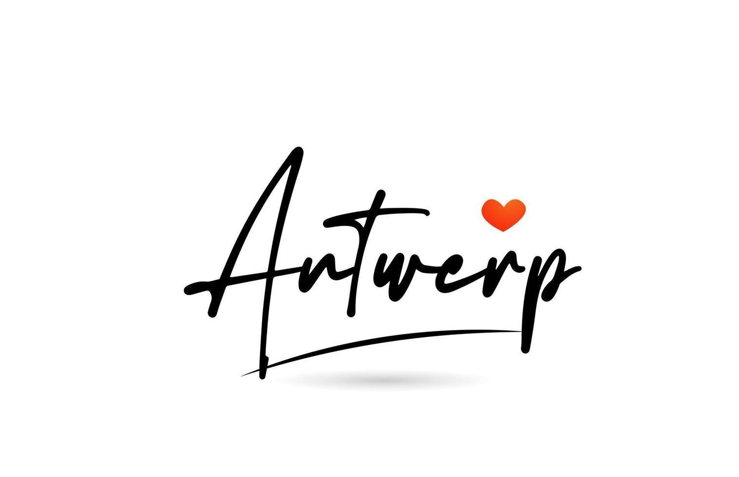 Antwerpse stadstekst met rood liefdeshartontwerp. typografie handgeschreven ontwerp icoon vector