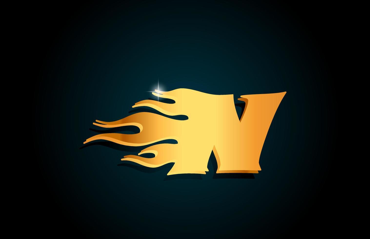 goud n alfabet letter pictogram logo ontwerp. creatieve sjabloon voor zaken met gouden vlammen vector