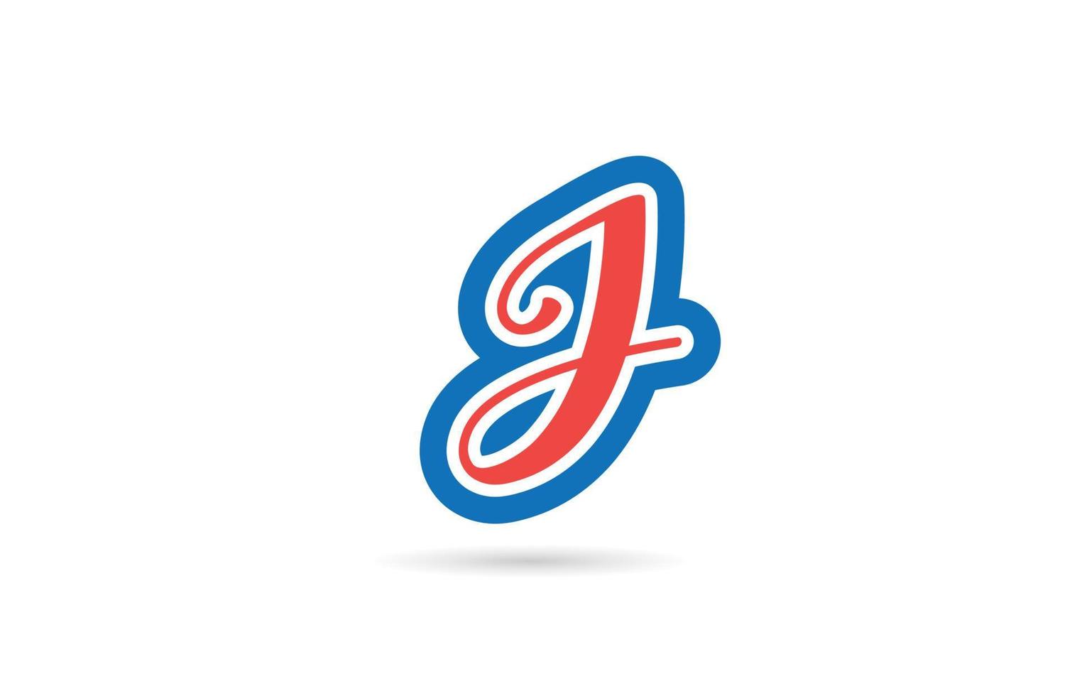 rood blauw handgeschreven j alfabet logo ontwerp letterpictogram. creatieve sjabloon voor zaken en bedrijf vector