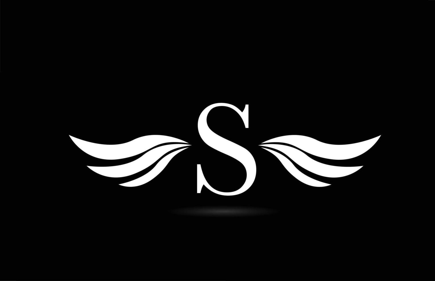 zwart-wit alfabet s logo letterpictogram met vleugels ontwerp. creatieve sjabloon voor bedrijf en bedrijf vector