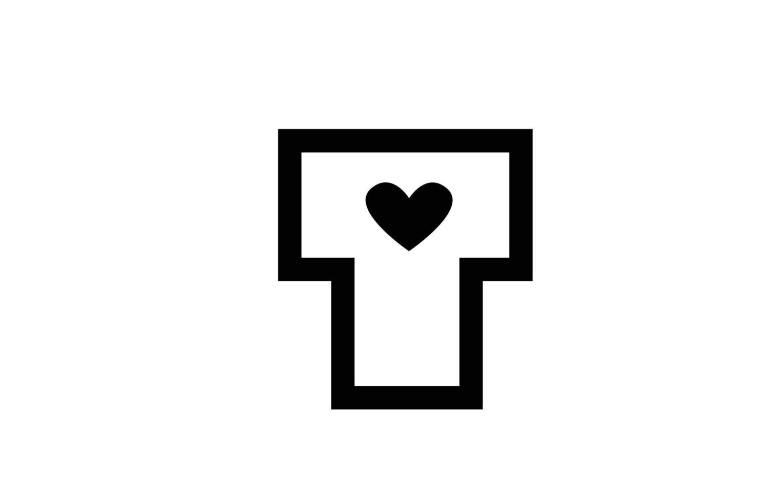 t liefde hart alfabet letter pictogram logo met zwarte en witte kleur en lijn. creatief ontwerp voor bedrijf of bedrijf vector