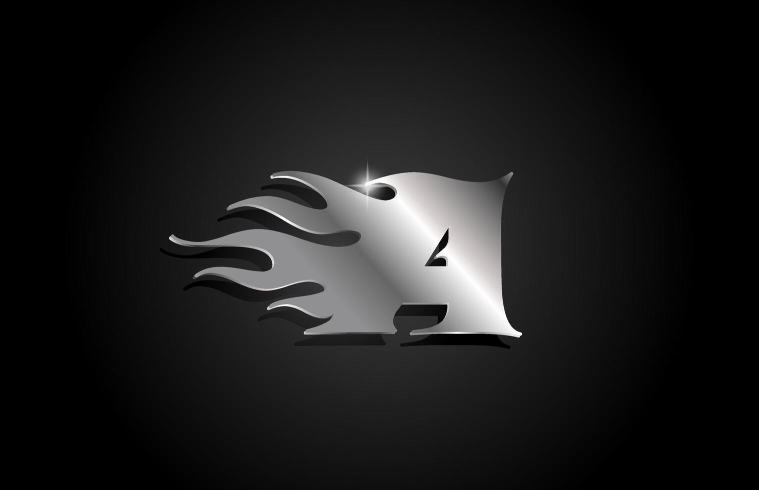 metalen grijze alfabet letter een pictogram logo ontwerp. creatieve sjabloon voor bedrijven met metalen stijl en vlammen vector