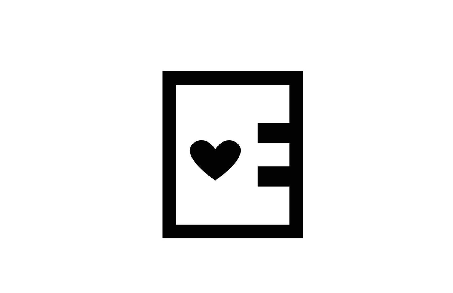 e liefde hart alfabet letter pictogram logo met zwarte en witte kleur en lijn. creatief ontwerp voor bedrijf of bedrijf vector