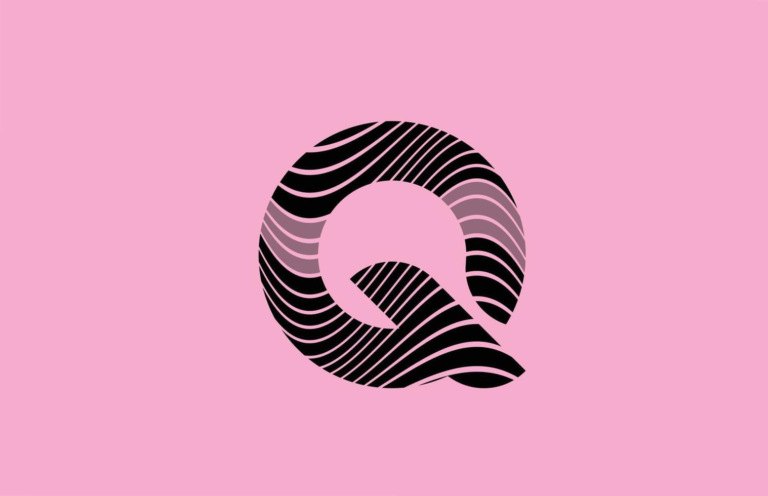 zwarte letter q logo ontwerp pictogram met roze achtergrond. creatieve sjabloon voor bedrijf met lijnen vector