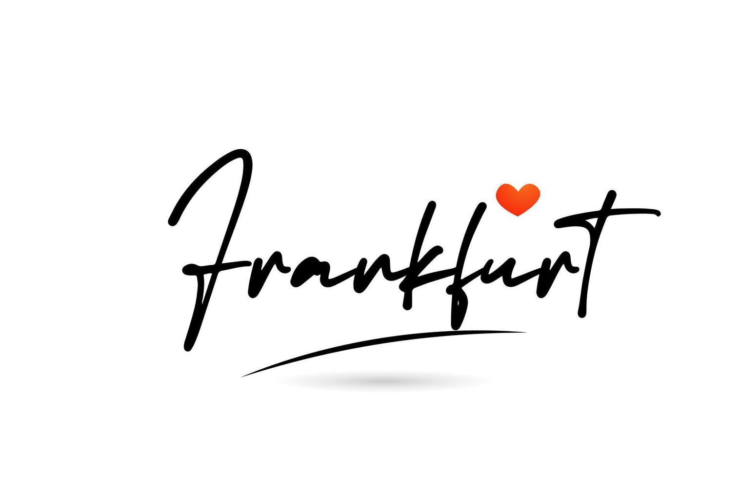 Frankfurt-stadstekst met rood liefdehartontwerp. typografie handgeschreven ontwerp icoon vector