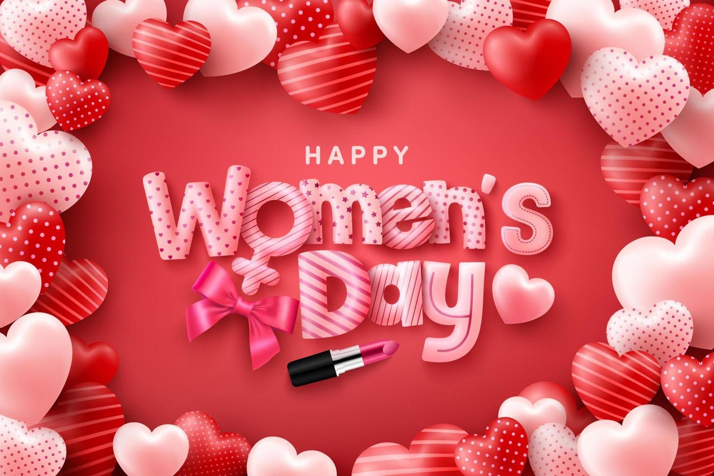 Happy Women's Day poster of banner met schattig lettertype op rode en zoete harten background.promotion en winkelen sjabloon of achtergrond voor Vrouwendag en liefde concept vector