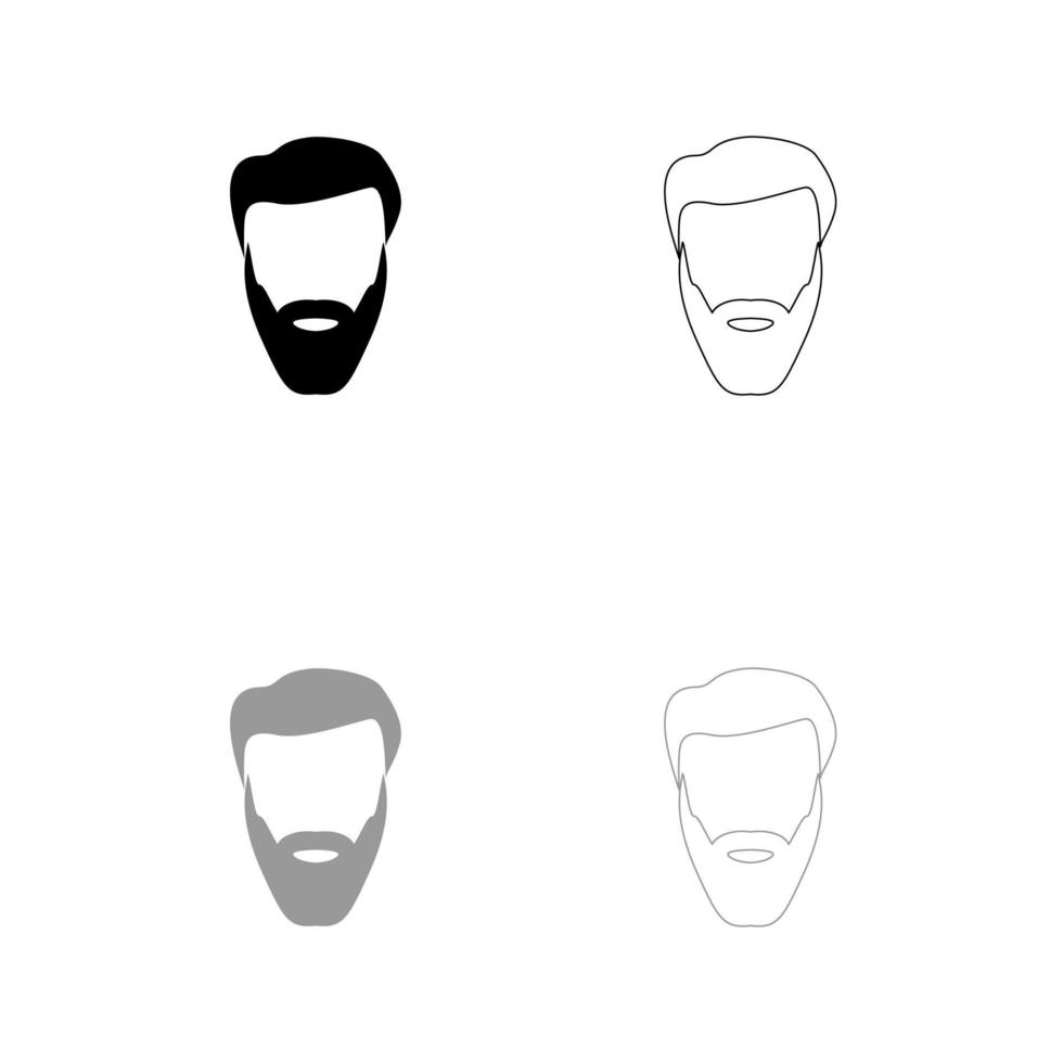 hoofd met baard en haar instellen zwart wit pictogram. vector