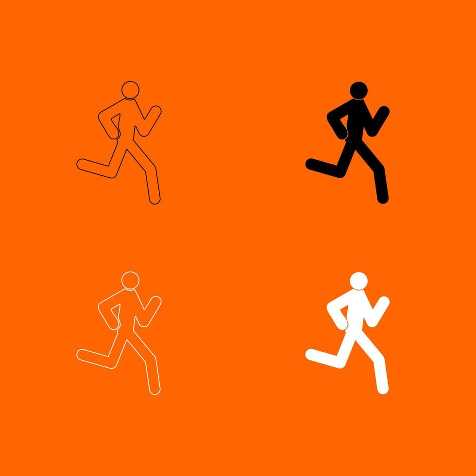 running man - stick zwart-wit kleur ingesteld pictogram. vector