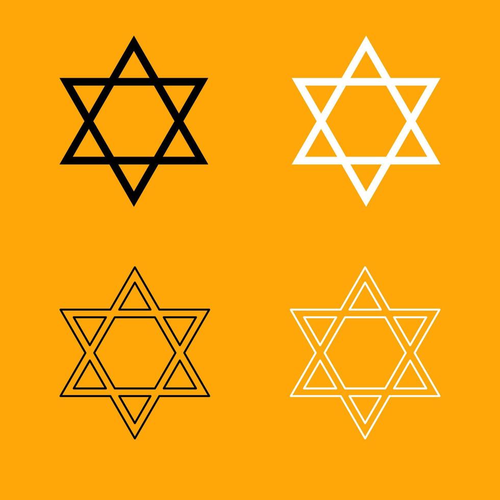Joodse ster van David ingesteld zwart-wit pictogram. vector