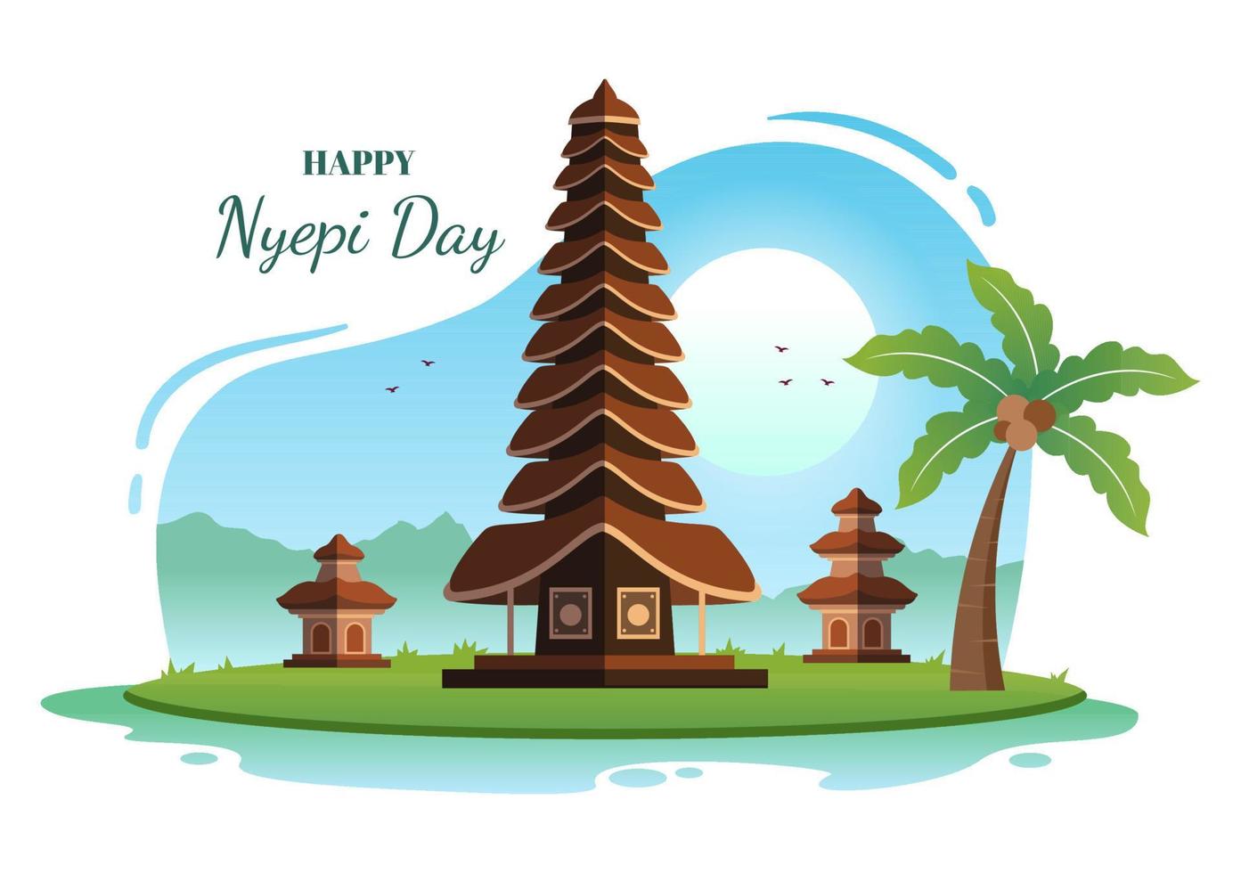 gelukkige nyepi-dag of Bali's stilte voor hindoe-ceremonies op de achtergrond van de tempel of pura-illustratie geschikt voor poster vector