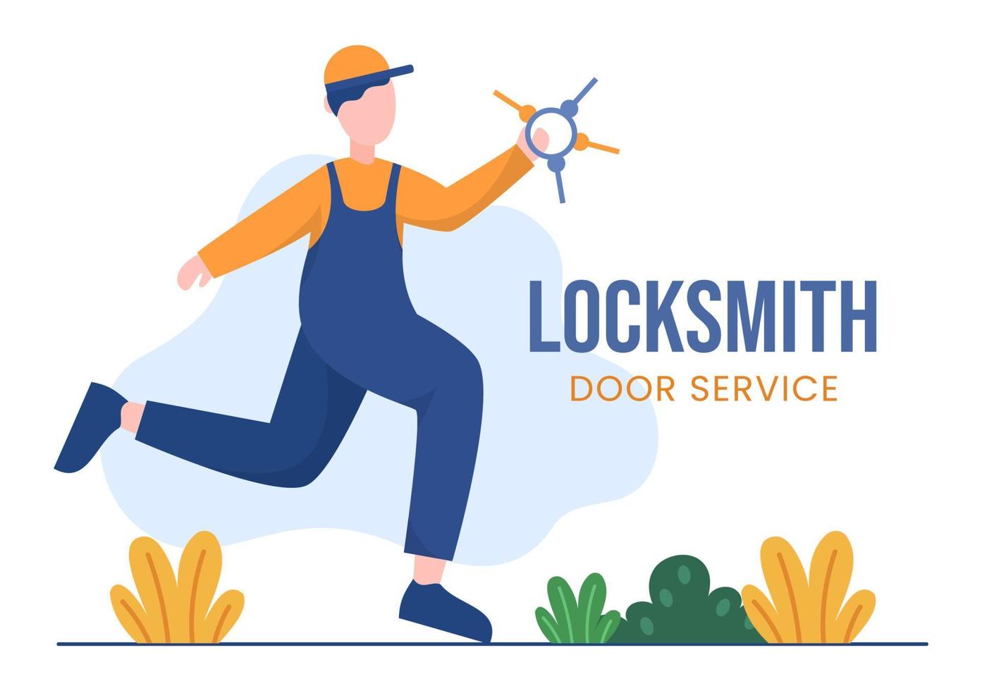 slotenmaker reparateur huisonderhoud, reparatie en installatieservice met apparatuur als schroevendraaier of sleutel in platte cartoon achtergrondillustratie vector