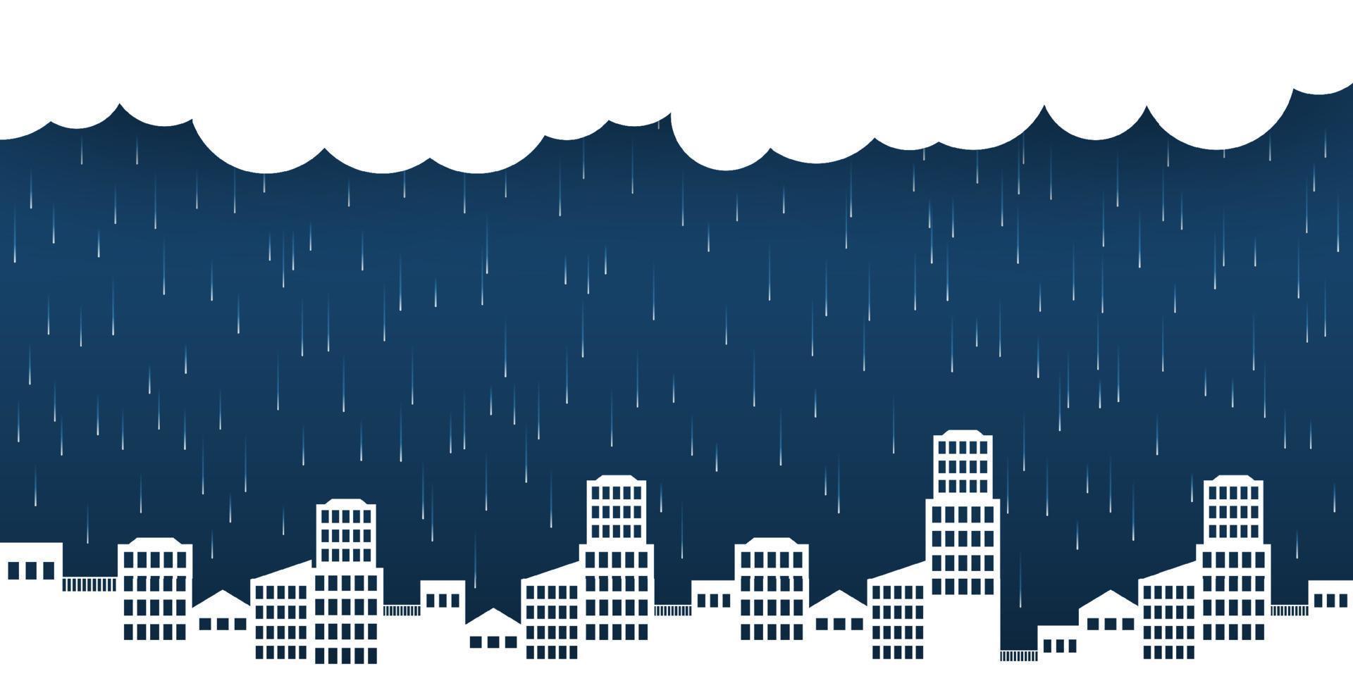 skyline van de stad achtergrond met regenachtig illustratie sjabloonontwerp vector