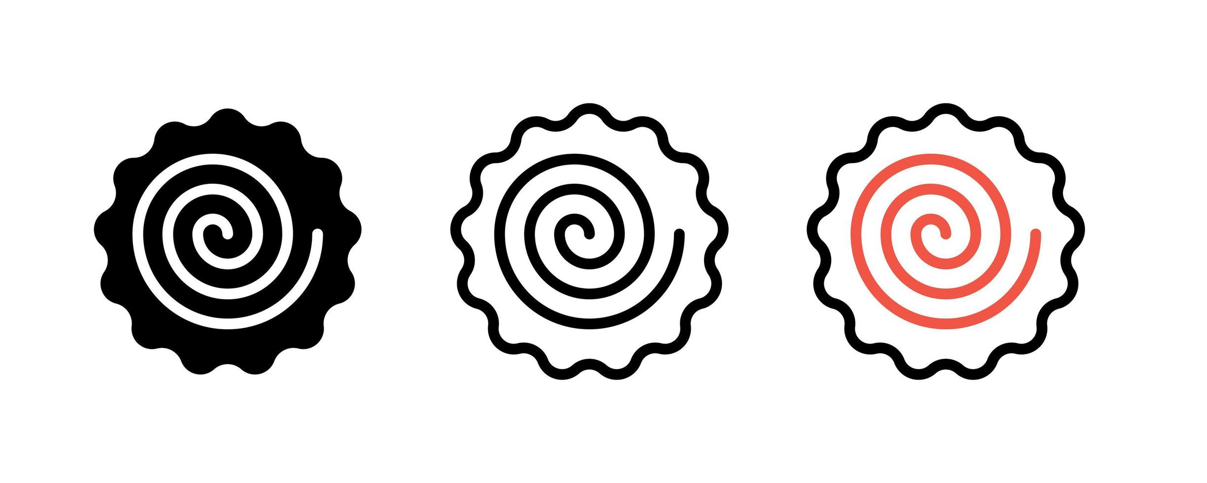 narutomaki of kamaboko surimi vector iconen set in overzicht en gevulde stijl. traditionele japanse naruto gestoomde viskoekjes met roze swirl in het midden. topping voor ramen noodle soep geïsoleerd.