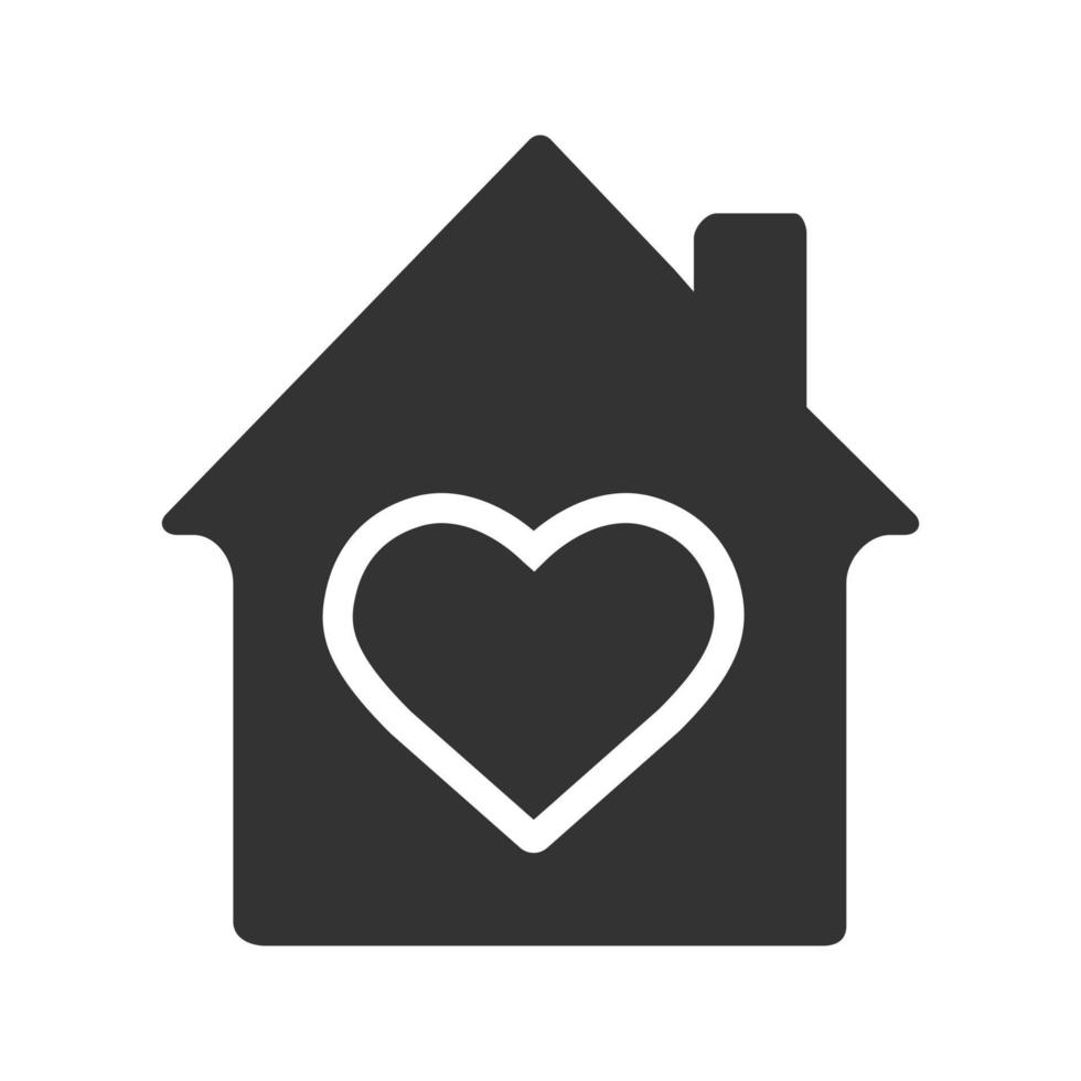 familie huis glyph icoon. warm, comfortabel en veilig verblijf. silhouet symbool. huis met hart binnen. negatieve ruimte. vector geïsoleerde illustratie