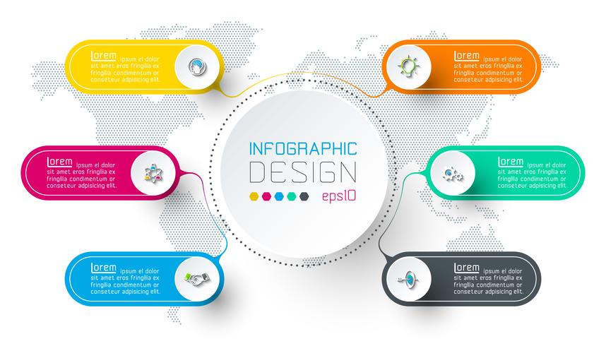 Zes cirkels met zakelijke pictogram infographics. vector