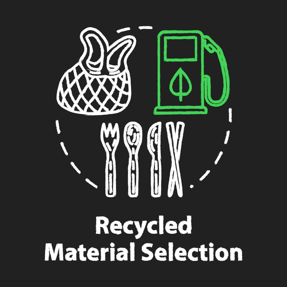 gerecycleerd materiaal selectie krijt rgb kleur concept icoon. milieubescherming. afvalverwerking en hergebruik. eco-producten idee. vector geïsoleerde schoolbordillustratie op zwarte background