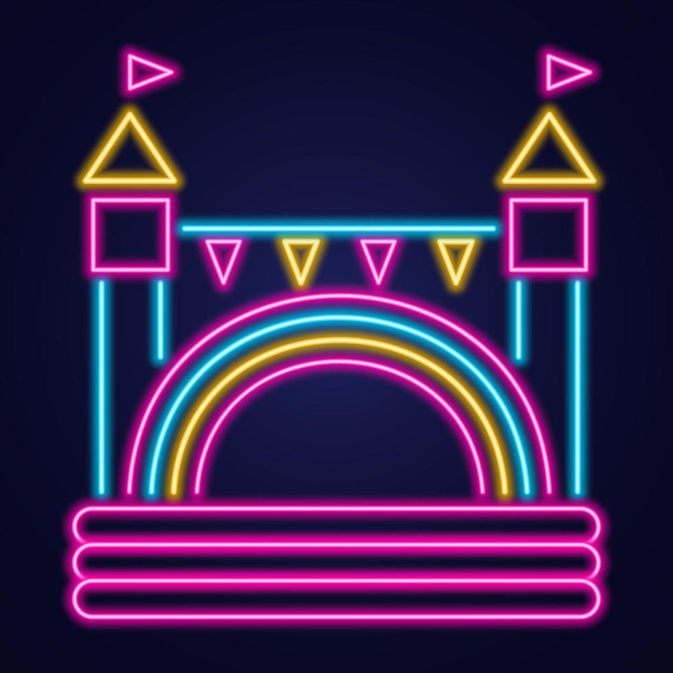 springkasteel neon icoon. springhuis op kinderspeelplaats. vector illustratie