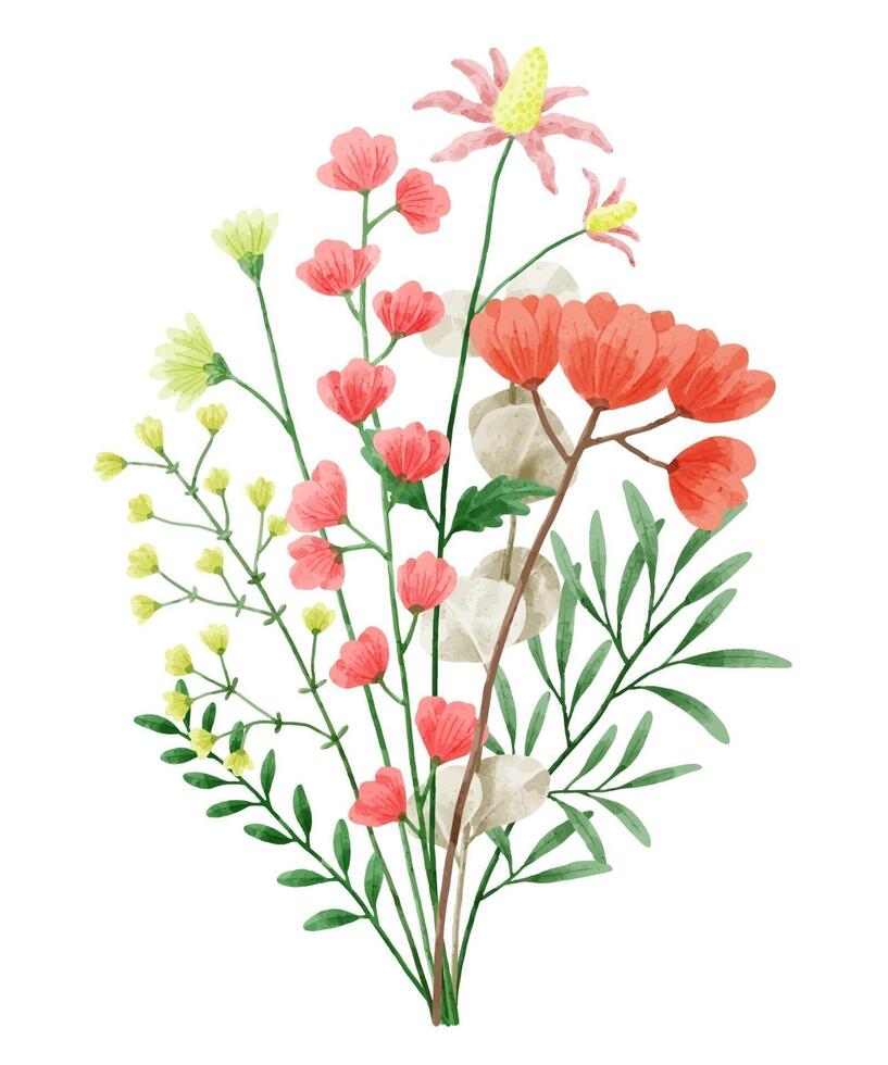 een set bloemen geschilderd in waterverf voor het maken van designerwerk vector