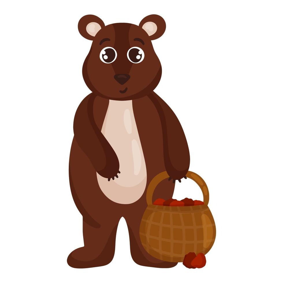 beer met een mand met bessen. een bosdier. vector cartoon stijl. geïsoleerd op een witte achtergrond