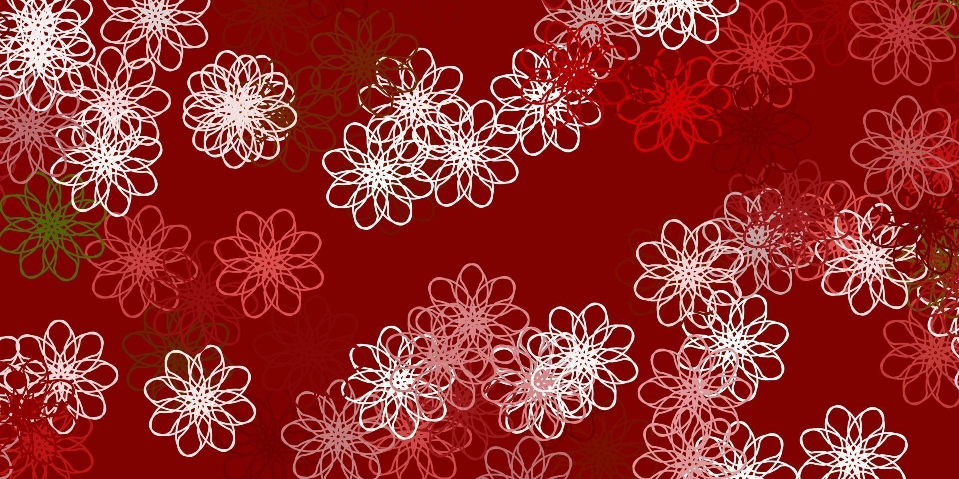 lichtgroen, rood vectorkrabbelpatroon met bloemen. vector