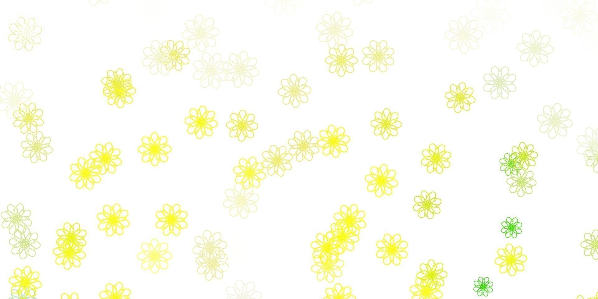 lichtgroen, geel vector doodle sjabloon met bloemen.
