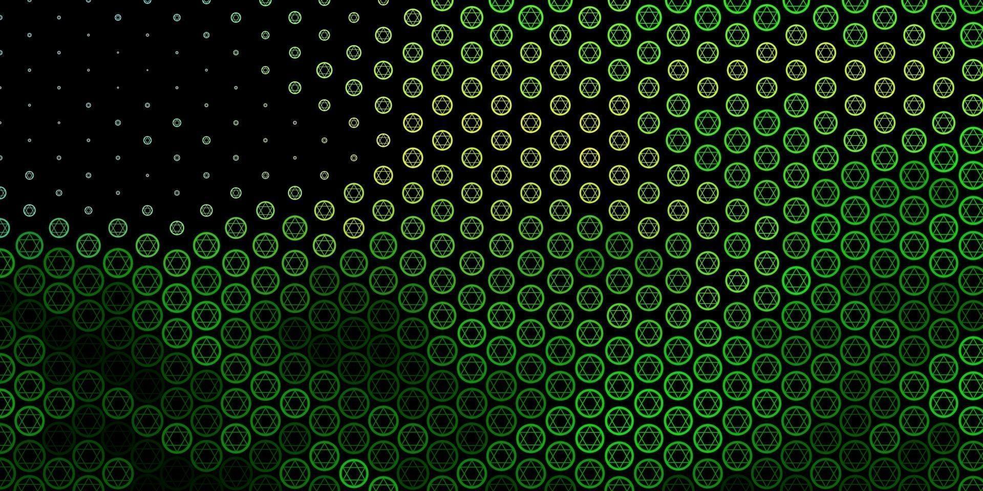 donkergroene, gele vectorachtergrond met occulte symbolen. vector