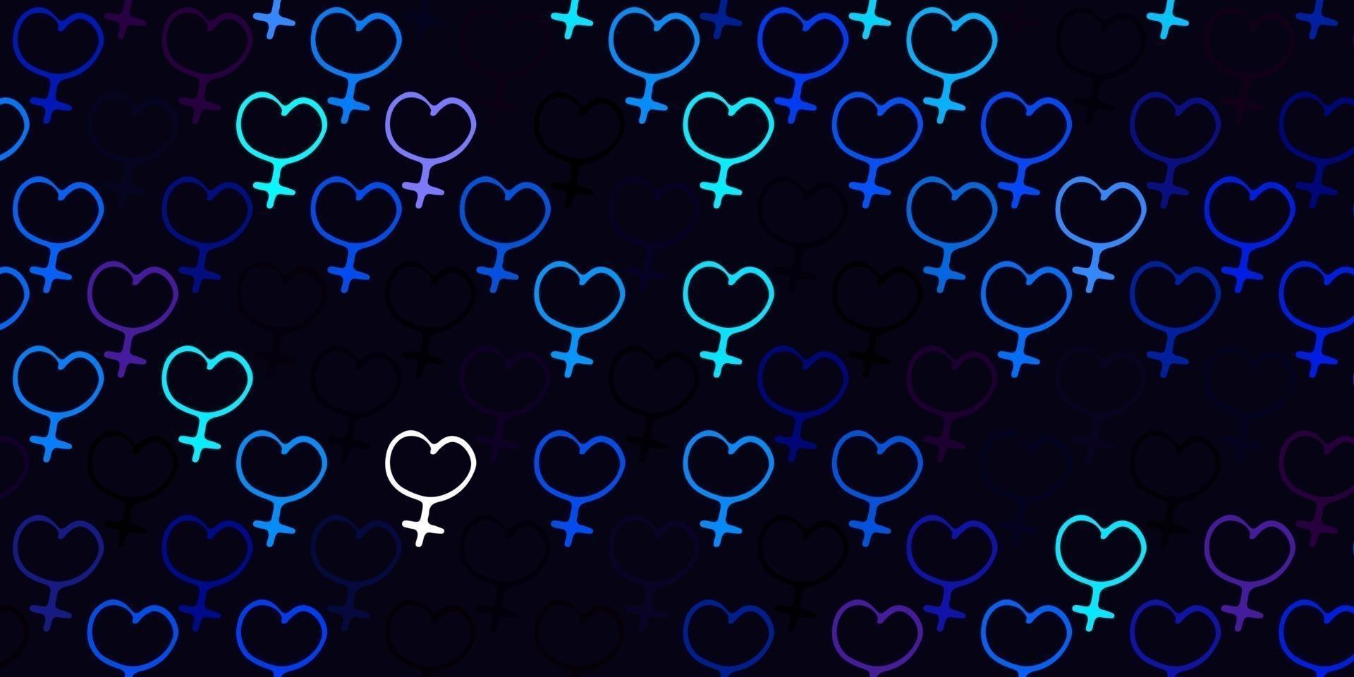 lichtroze, blauwe vectorachtergrond met vrouwensymbolen. vector
