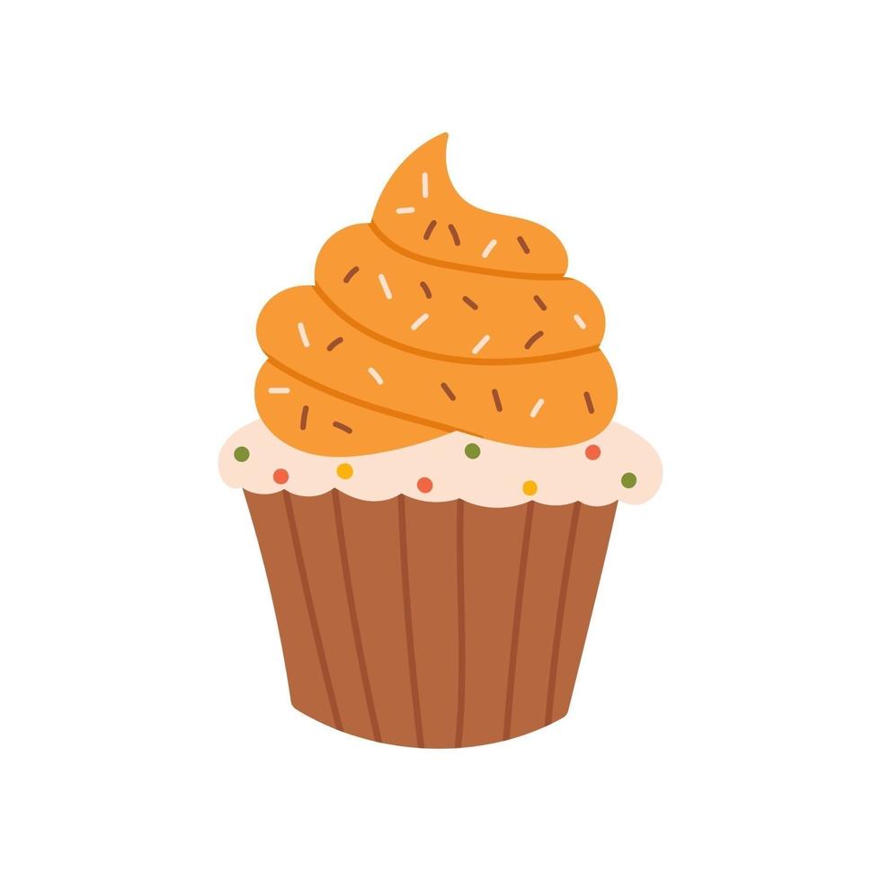 schattige handgetekende pompoen cupcake. vectorillustratie met herfststemming vector