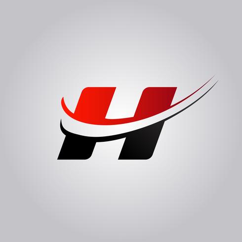 eerste letter H-logo met swoosh rood en zwart gekleurd vector